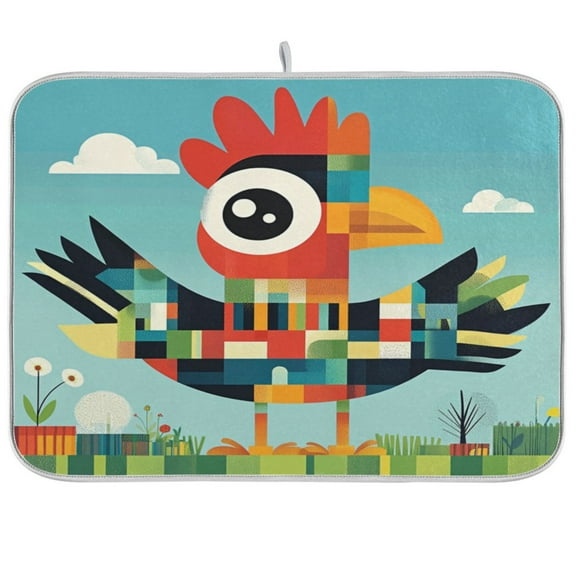 Cartoon Rooster Dish Drying Mat Kitchen Mats Microfiber Counter Absorbent Dish Pad Drainer Rack