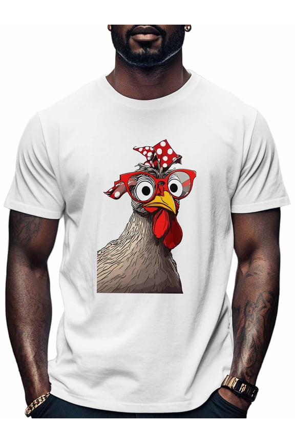 Cartoon Rooster Men's T Shirts T-Shirt for Men Crew Neck Tees Cotton Tops, White, 3XL