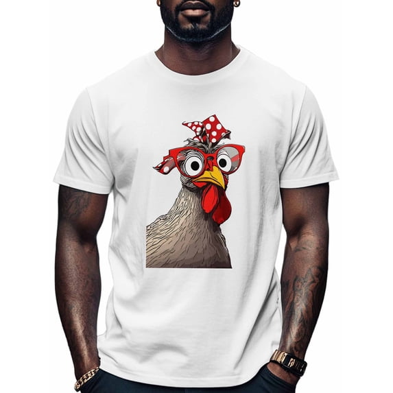 Cartoon Rooster Men's T Shirts T-Shirt for Men Crew Neck Tees Cotton Tops, White, L