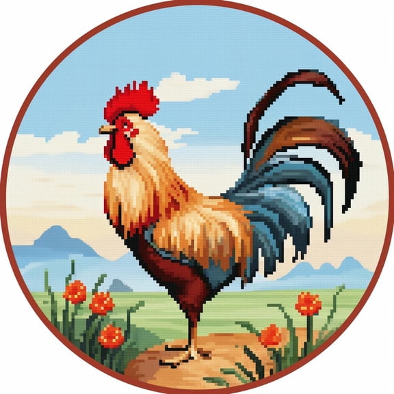 Cartoon Rooster Stamped Cross Stitch Kits for Beginners Easy 11CT Needlepoint DIY Embroidery Counted Cross Stitch Kits Art Craft Wall Decoration and Gift 50x50cm(3)