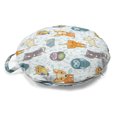 thumbnail image 1 of Cartoon Round Floor Cushion with Handle, Demonstration of Animals Kitten Puppy Fox Owls Fun Times Floral Background, Decorative Pillow for Living Room & Dorms, 18" Round, Multicolor, by Ambesonne, 1 of 4