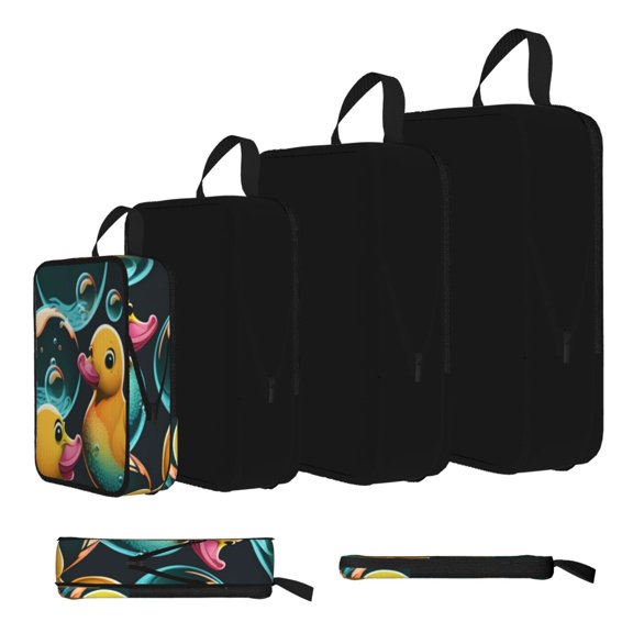 Cartoon Rubber Ducks Soap Bubbles Retro 4-Set Compression Packing Cubes, Expandable Travel Organizer Bags, Luggage Packing Organizers, S M L XL
