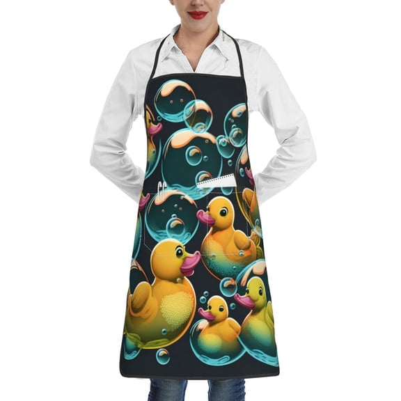 Cartoon Rubber Ducks Soap Bubbles Retro Apron with Pocket Cooking Waterproof Bib Aprons for Kitchen Baking Chef Gardening BBQ