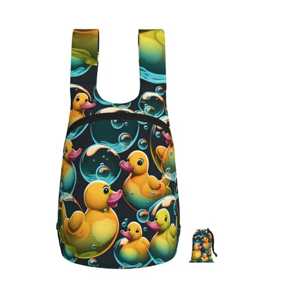 Cartoon Rubber Ducks Soap Bubbles Retro Foldable Storage Backpack Lightweight Packable Travel Daypack for Shopping Commuting Hiking