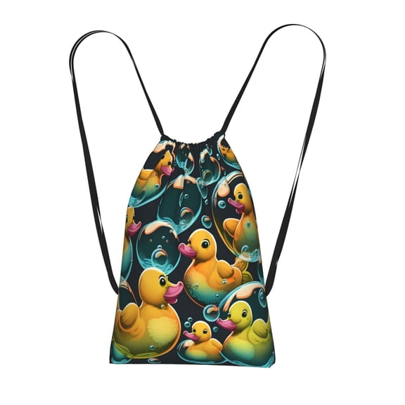 Cartoon Rubber Ducks Soap Bubbles Retro Packable Drawstring Backpack, Lightweight Foldable Cinch Storage Bag for Gym Travel Shopping