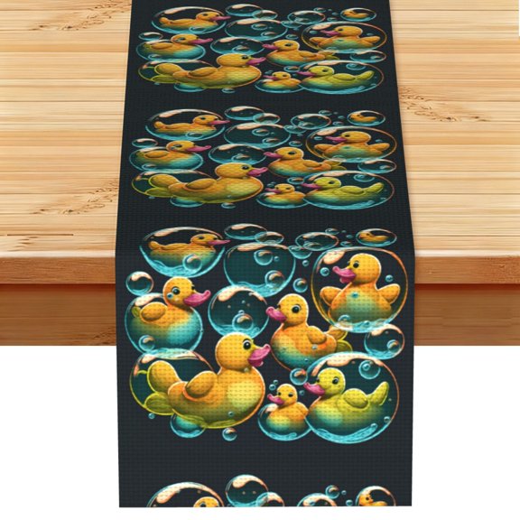 Cartoon Rubber Ducks Soap Bubbles Retro Table Runner 13x72 Inch for Dining Table Kitchen Wedding Party Decor Fireplace Mantle