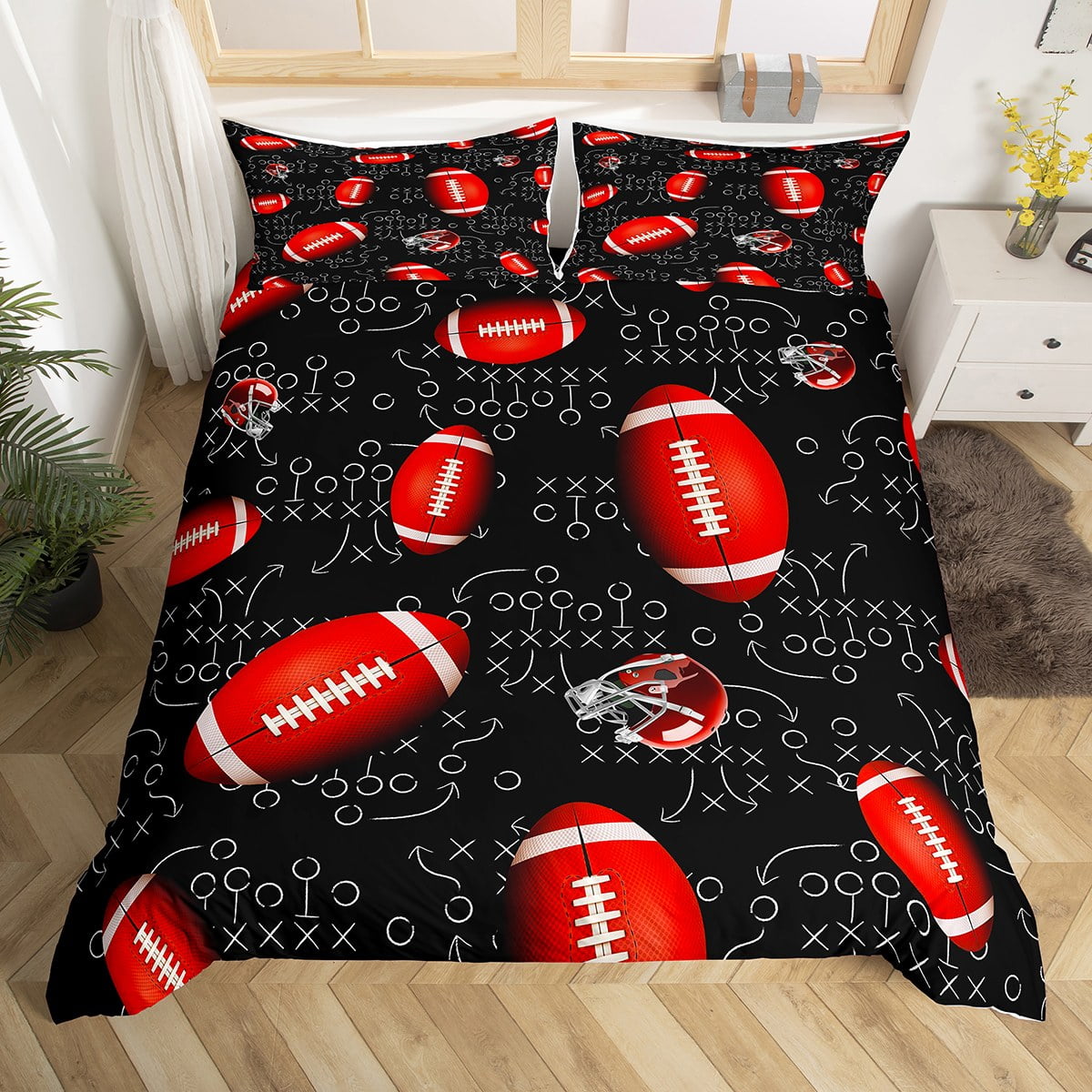 Cartoon Rugby Comforter Cover for Boys Teens Youth Sports Game Queen ...