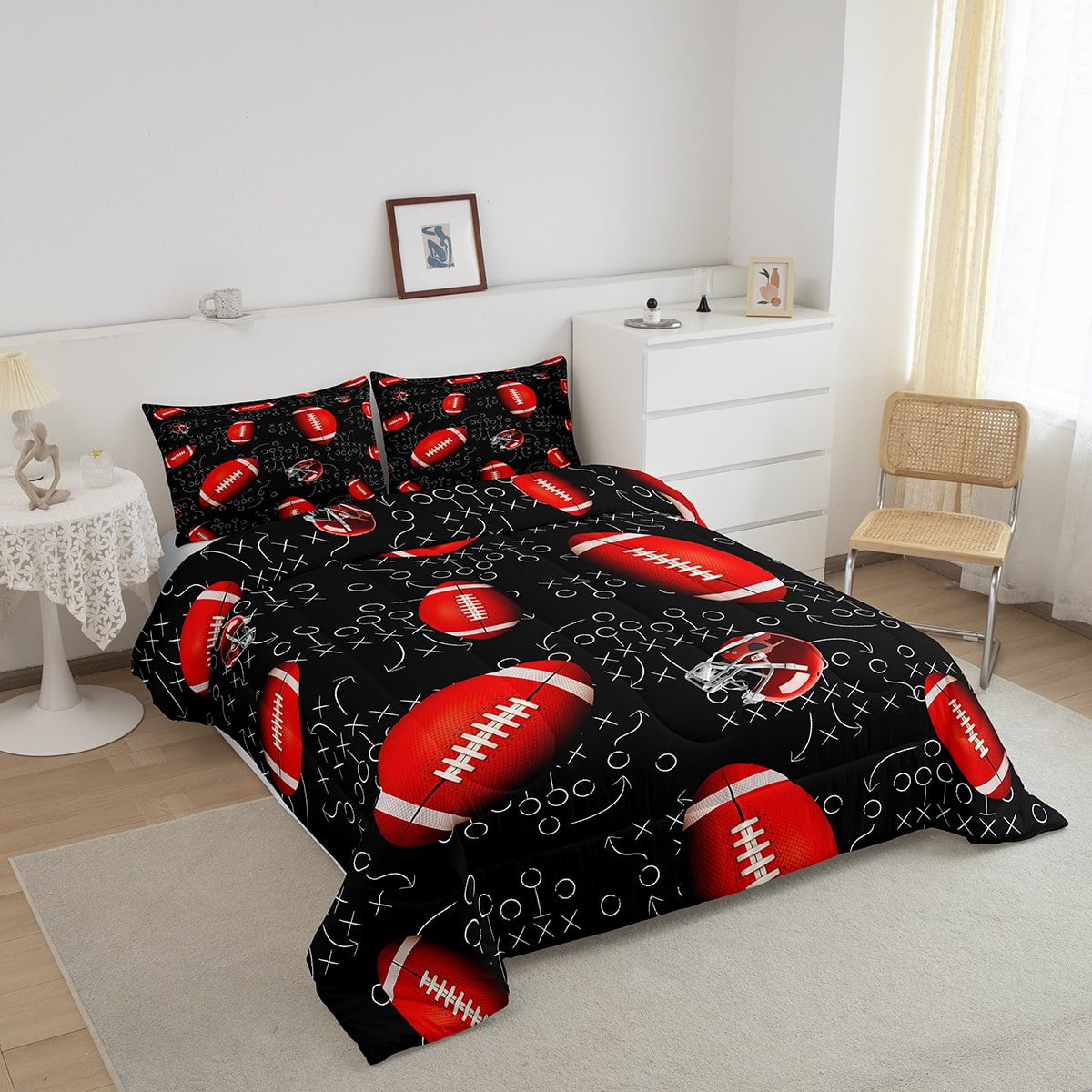 American Football Rugby Ball Pattern Print Duvet Cover Bedding Set