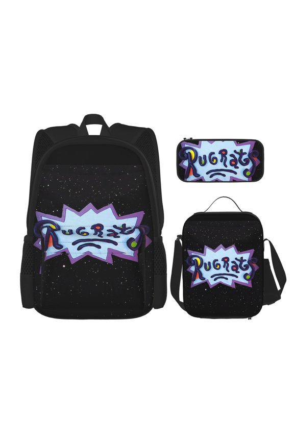 Cartoon Rugrats Backpack with Pencil Pouch and Shoulder Bag, 3 Piece Backpack Set with Lunch Bag