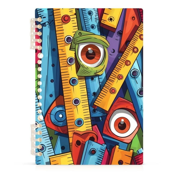 Cartoon Rulers Ring Binder Notebook Journey Note Diary College Ruled Spiral Notebook Study Loose Leaf Paper A5 60 Pages