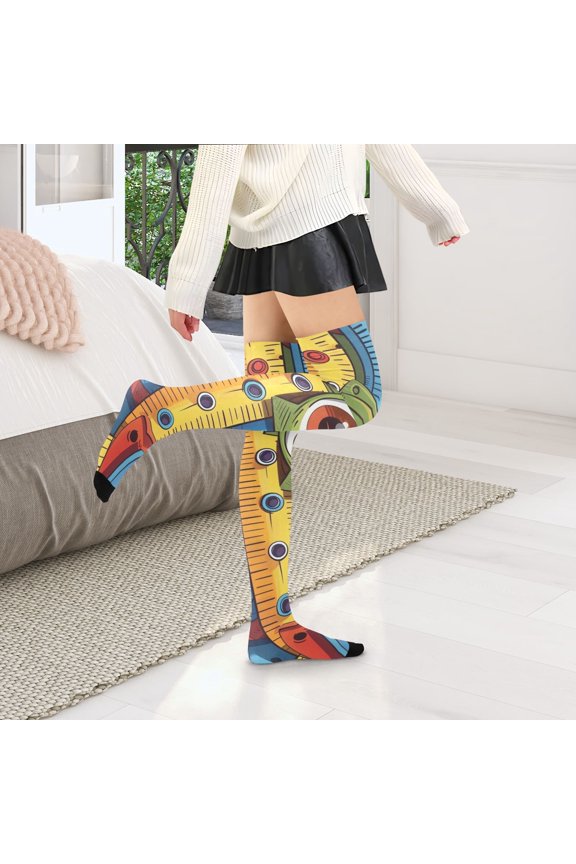 Cartoon Rulers Womens Thigh High Stocks Over Knee High Socks Thigh Tigh Boot Stockings