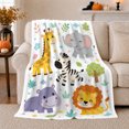 thumbnail image 1 of Cartoon Safari Animals Tropical Foliage Whimsical Kids Nursery, Playful Botanical Garden Scene, Warm Flannel Blanket for Cabin and Lodge, Wildlife Lovers Housewarming Gift, Celestial Home Decor, 1 of 9