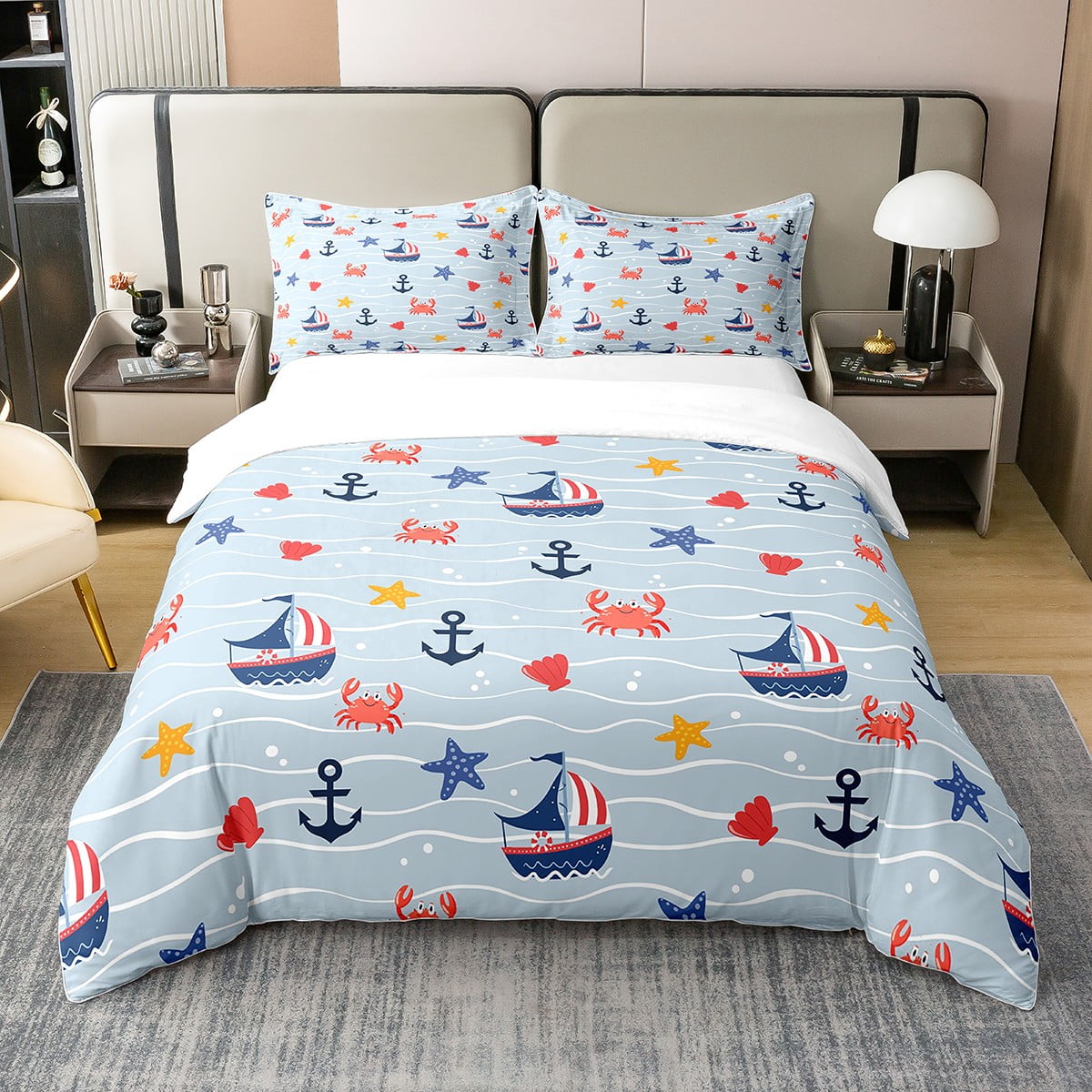 Cartoon Sailboat 100 Organic Cotton Comforter Cover Twin Size,Cute
