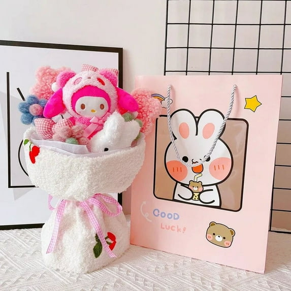 Cartoon Sanrio Hello Kitty My Melody Kuromi Cinnamoroll Plush Doll Flower Bouquet Gift Box Set Girls Valentine's Day Xmas Gifts