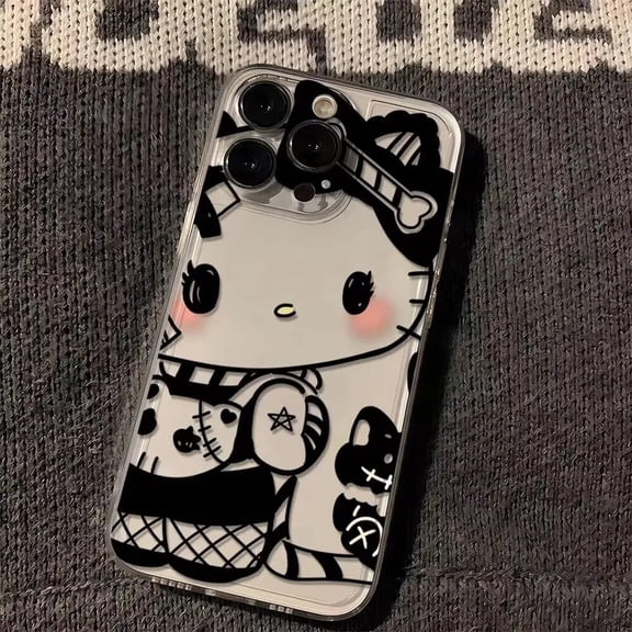 Cartoon Sanrio Kuromi Kitty Dark Lolita Style Phone Case for Iphone 14 14Pro 14Promax 13 12 11 X Xs Transparent Anti Drop Soft