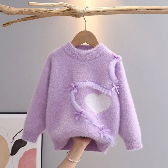 Cartoon Sanrios Melody Autumn and Winter Girls Sweater Warm Little Girl Cartoon Pullover Children's Round Neck Knitted Outerwear
