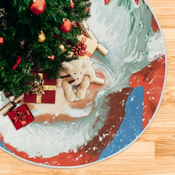 Cartoon Santa Claus Christmas Tree Skirt Stand Mat Waterproof Floor Protection Mat for Holiday Decoration
