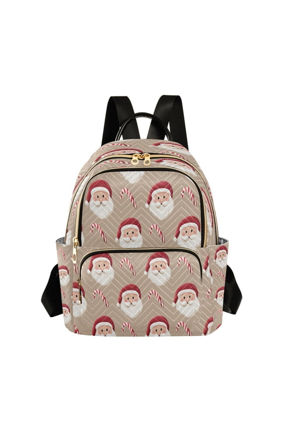 Cartoon Santa Claus Faces Candy Canes Quilted Backpack Fashion Daypack Commuter Bag for Women 8.5 L