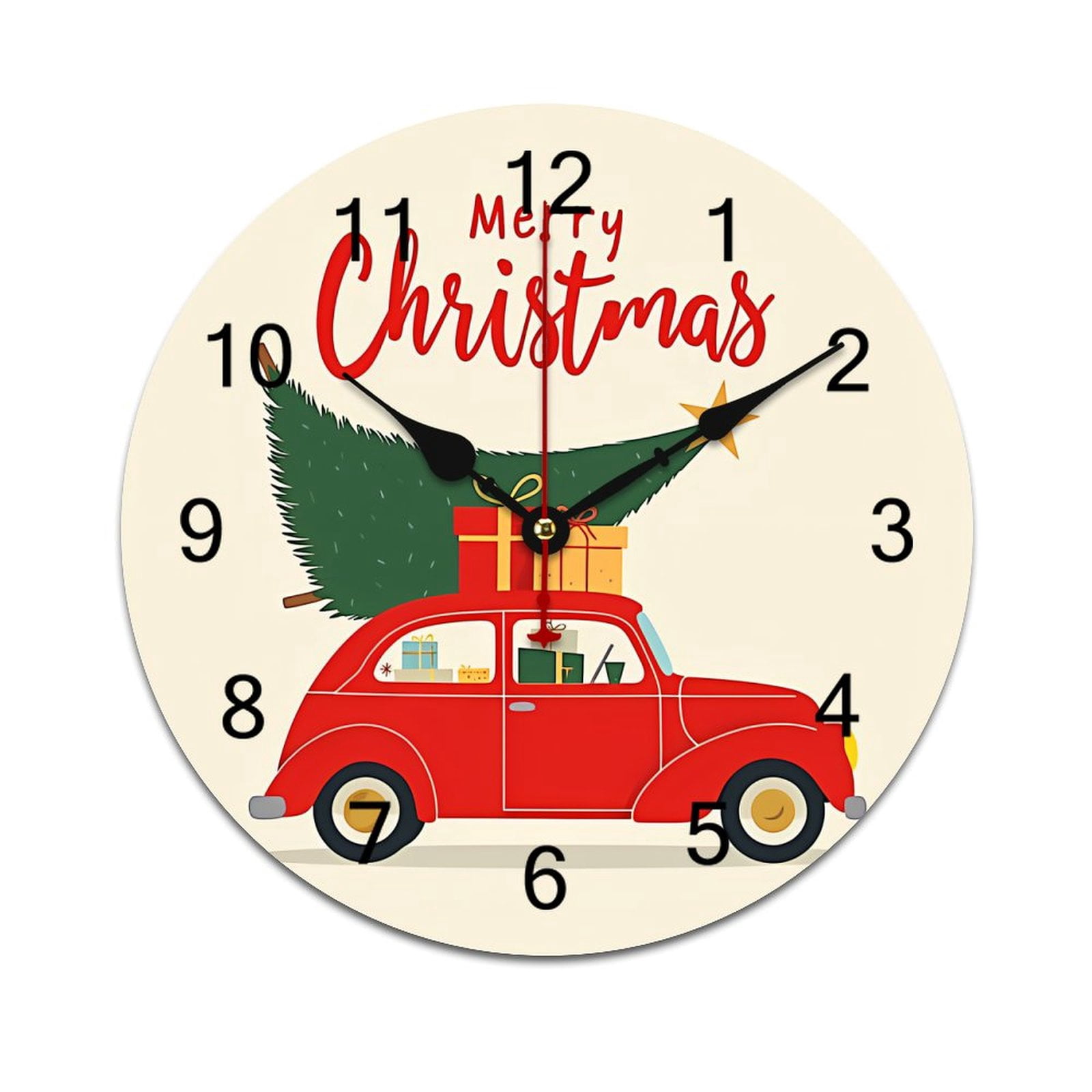 Cartoon Santa Claus Gift And Christmas Tree Red Truck Printed Silent ...