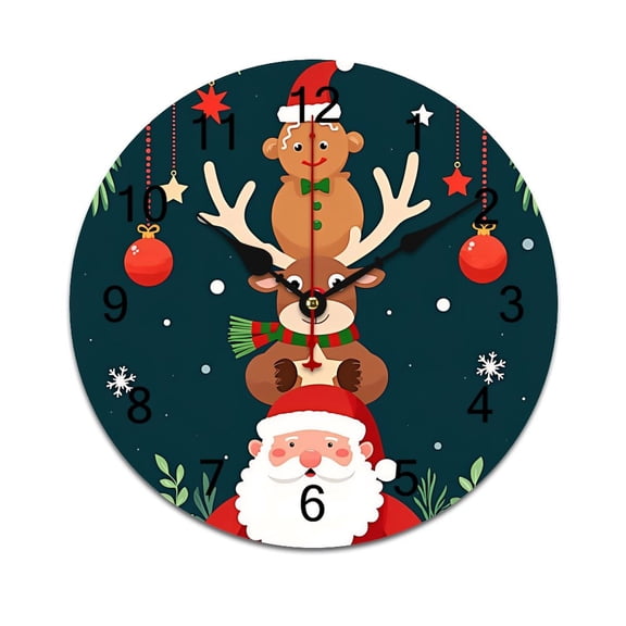 Cartoon Santa Claus Gift And Christmas Tree Red Truck Time Decorative Wall Clocks Round Large Wall Watch Bedroom Home Decor 10 12 14 Inch