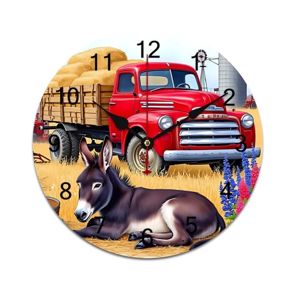 Cartoon Santa Claus Gift And Christmas Tree Red Truck Time Decorative Wall Clocks Round Large Wall Watch Bedroom Home Decor 10 12 14 Inch