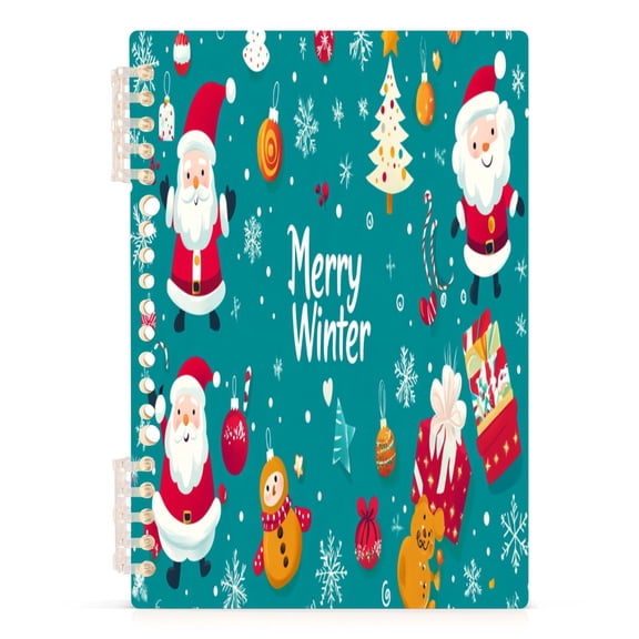 Cartoon Santa Claus Snowflakes Gifts Notebooks 1-subject Journal 60 Sheets A5 College Ruled Paper Detachable Ring 8.3"x5.7"
