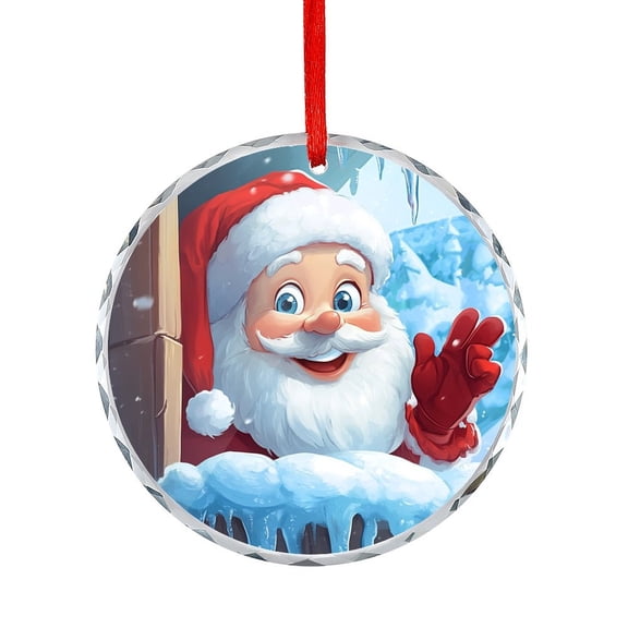 Cartoon Santa Claus Xmas Ornament Gift Exchange Present Ideas Christmas Santa Glass Round Christmas Ornament