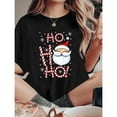 thumbnail image 1 of Cartoon Santa Tee T Shirt Graphic Tops Letter Print Drop Shoulder Comfy Holiday Casual Short Sleeve Round Neck Black S-5XL, 1 of 5
