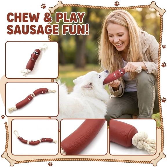 Cartoon Sausage Corn Dog Teething Rope for Dogs Interactive Knot Chew Toy for Small & Medium Breeds, Disassembled DIY Puppy Dental Chew with Rope Tug