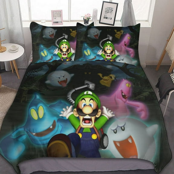 Cartoon Scary Luigi's Mansion 3 Piece Bedding Sets Decor Comforter Sets With One Duvet Cover Two Pillow Shams