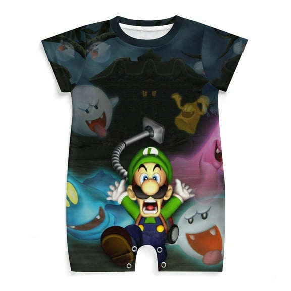 Cartoon Scary Luigi's Mansion Baby One-Piece Rompers Short Sleeve Bodysuits Jumpsuit Newborn Infant Toddler Summer Outfit Kid Clothing Sets