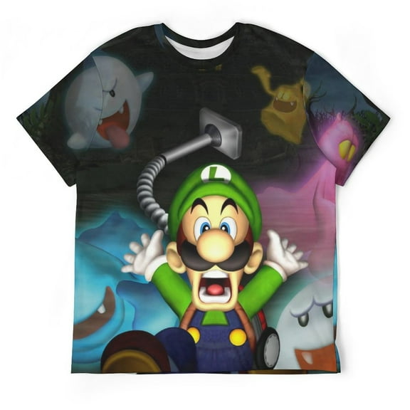Cartoon Scary Luigi's Mansion Unisex Short-sleeve Shirt For Men Women Novelty 3D Print T-Shirt Soft Comfortable Tee Shirts
