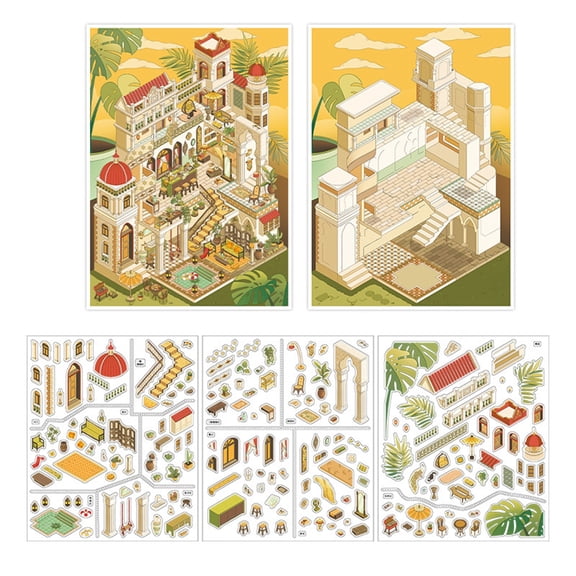 Cartoon Scenery Sticker Miniature Scene PET Sticker For Scrapbooking Notebook Journal Memory Book Laptop Embellishment