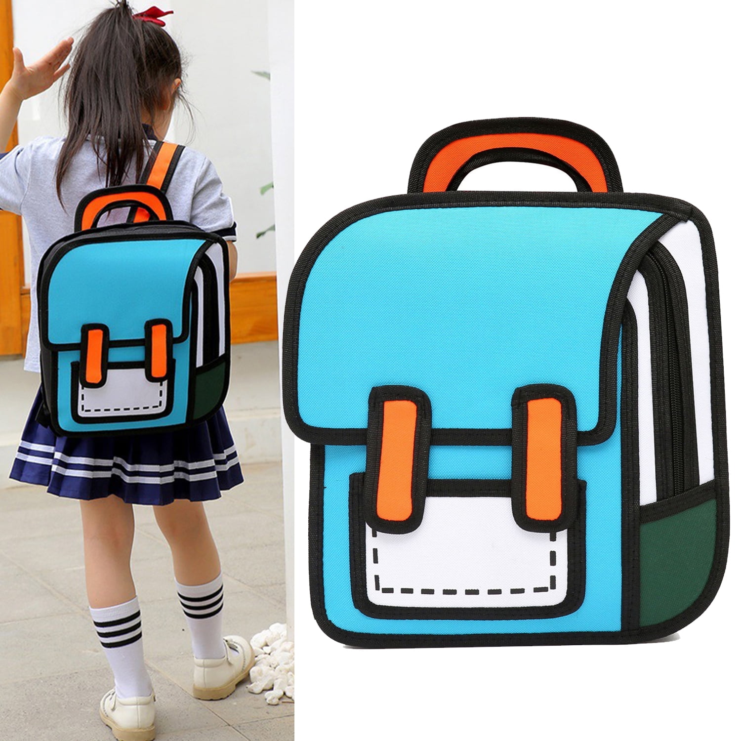 2D Bag Pop Art Graffiti Black Backpack | JumpFromPaper Cartoon Bag