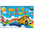 thumbnail image 1 of Cartoon School Bus Back to School Kids Educational Rainbow Banner for Classroom Decoration School Event Welcome Party, 1 of 8