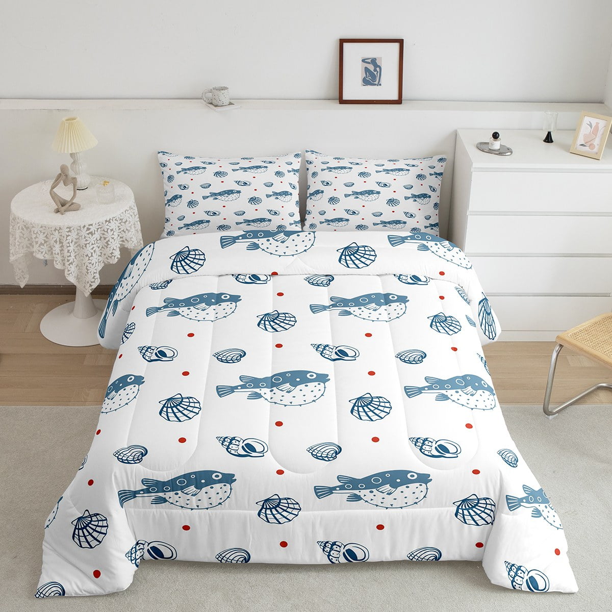 Cartoon Sea Animal Bedding Queen Size,Cute Pufferfish Blowfishes
