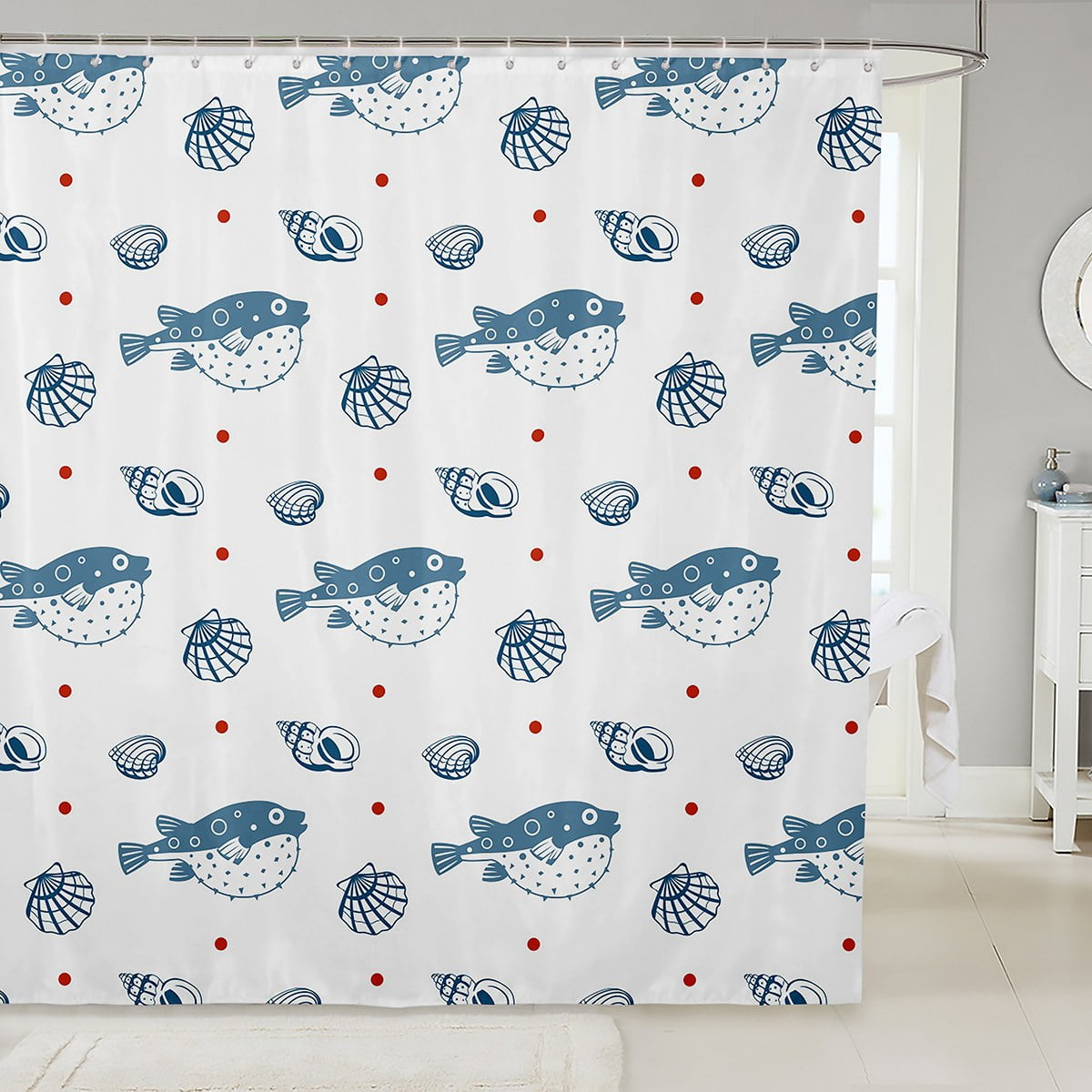 Cartoon Sea Animal Shower Curtain 72"Wx78"L,Cute Pufferfish Blowfishes Bathroom Shower Curtain