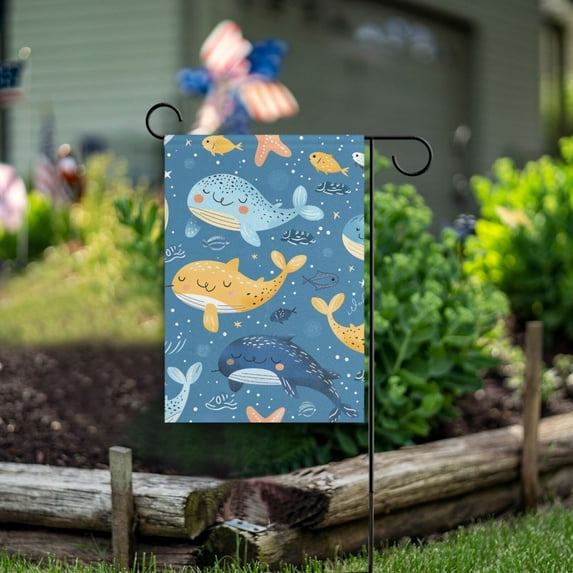 Cartoon Sea Animals Garden Flag Double Sided Outdoor Banners for Courtyard Outdoor Lawn Farmhouse Holiday Decorations