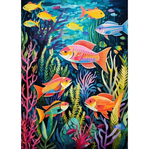 Cartoon Sea Fishes and Coral 5D Diamond Art DIY Paint with Full Drill Round Diamond Gems Painting by Number Kits for Adults Art Craft Home Wall Decor 15.8x19.8inch
