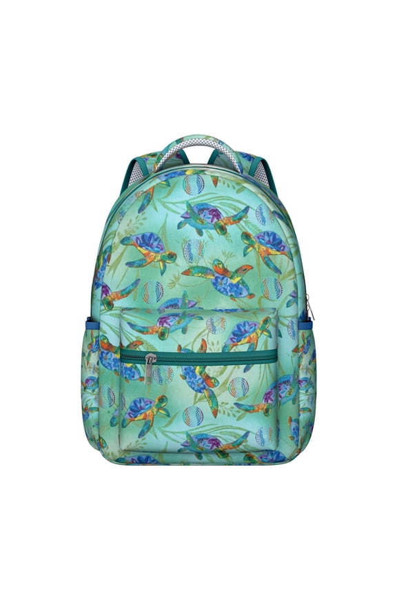 Cartoon Sea Turtle and Coral Reef Student Backpack Durable Waterproof School Bag, Adjustable Straps, Breathable Foam Padding, Large Capacity for Outdoor Activities and Beach