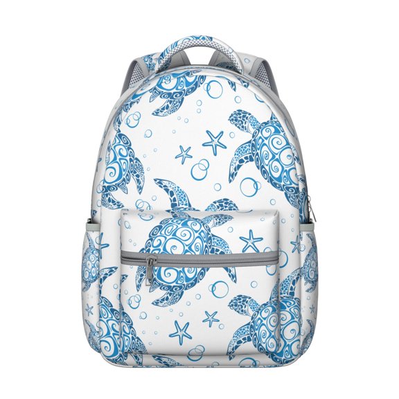 Cartoon Sea Turtle and Coral Reef Student Backpack Durable Waterproof School Bag, Adjustable Straps, Breathable Foam Padding, Large Capacity for Outdoor Activities and Beach