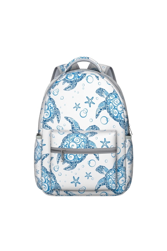 Cartoon Sea Turtle and Coral Reef Student Backpack Durable Waterproof School Bag, Adjustable Straps, Breathable Foam Padding, Large Capacity for Outdoor Activities and Beach