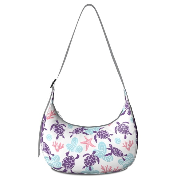 Cartoon Sea Turtle Crossbody Bag, Hawaiian Tropical Ocean Life Print, Cute Nautical Marine Beach Abstract Coral Reef Pattern Purse