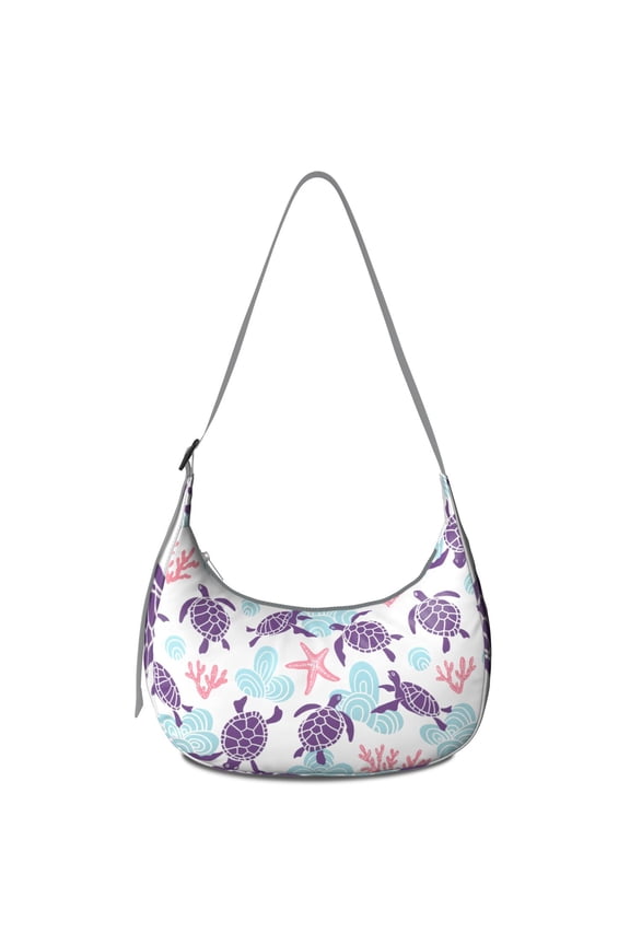 Cartoon Sea Turtle Crossbody Bag, Hawaiian Tropical Ocean Life Print, Cute Nautical Marine Beach Abstract Coral Reef Pattern Purse