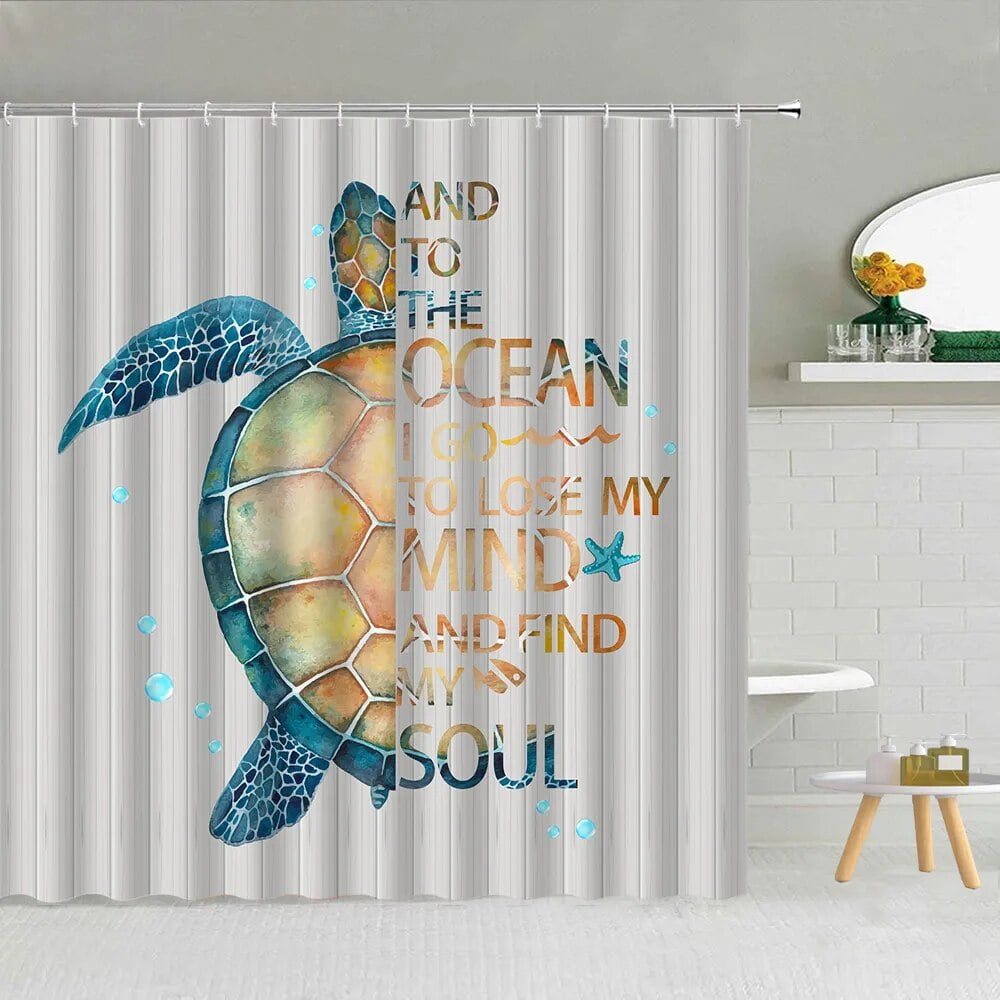 Cartoon Sea Turtle Shower Curtains Funny Ocean Animal Underwater World