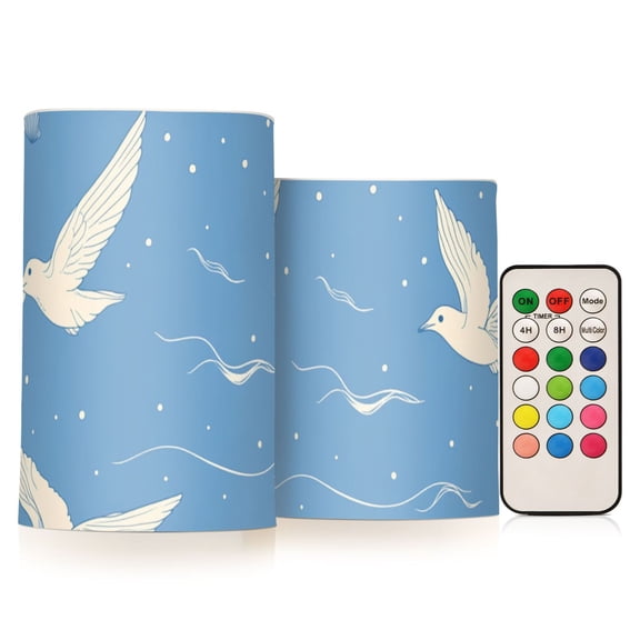 Cartoon Seagulls Shells Moon Waves Flickering Flameless Candles LED Tealight Battery Operated with Remote Set of 2 Holiday Decor Ornaments