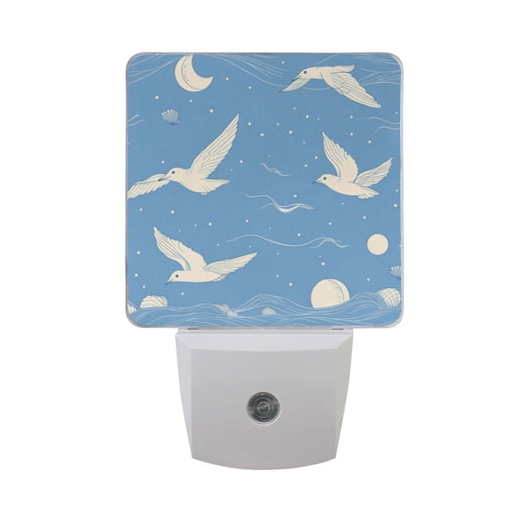 Cartoon Seagulls Shells Moon Waves LED Night Light with Smart Sensor Plug Into Wall Dusk to Dawn 2 packs