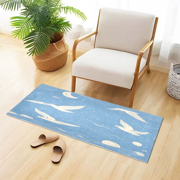 Cartoon Seagulls Shells Moon Waves Plush Carpet Non Slip Runner Rug Absorbent Bath Mat 39" x 20"