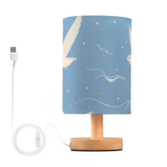 Cartoon Seagulls Shells Moon Waves Table Lamp with USB Port LED Warm Light Lamp Night Light Home Decor
