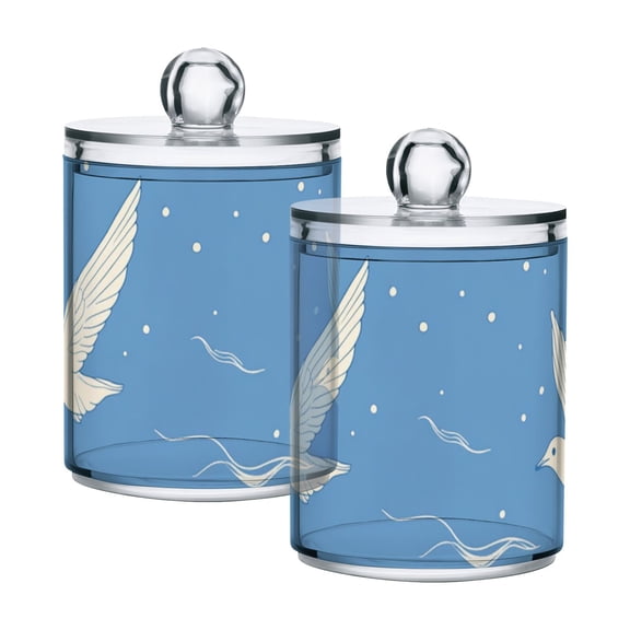 Cartoon Seagulls Shells Moon Waves Translucent Plastic Cans Storage Canisters with Lid Set of 2